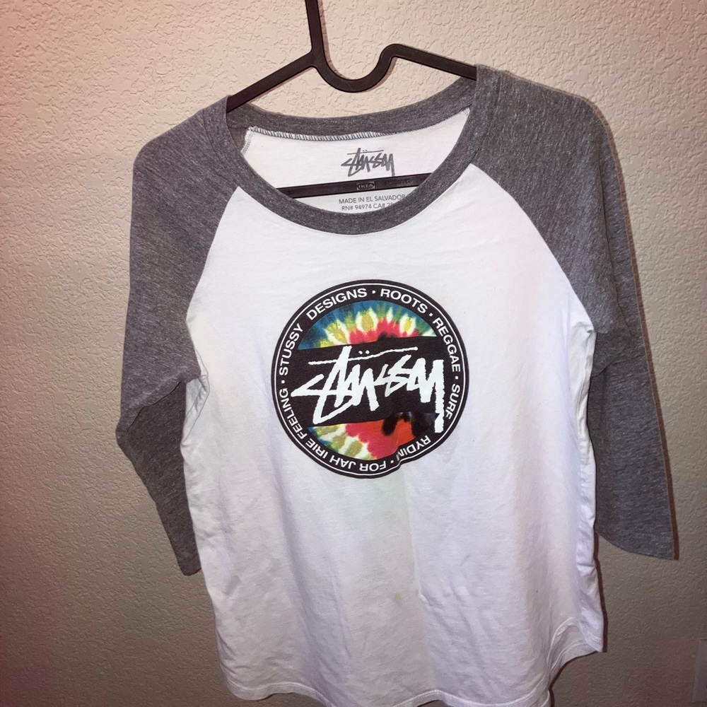 Stussy Ragland women’s baseball t shirt size S grey and multicolored